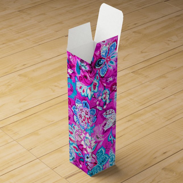 Cute blue pink flowers patterns wine gift box (Opened)