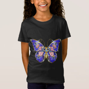Cute Blue Pink Gold Butterfly Floral Name Birthday T-Shirt