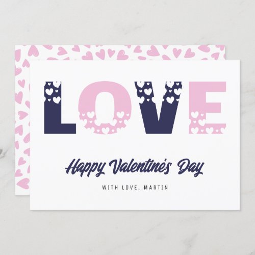 Cute Blue Pink Hearts Happy Valentines Day Holiday Card