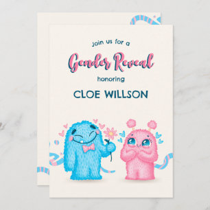 Cute Blue pink Monster gender reveal baby shower  Invitation