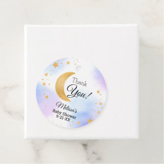 Cute Blue Pink Over the Moon Thank You Baby Shower Favor Tags