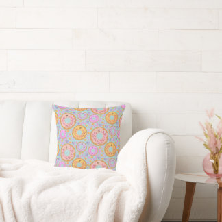 Cute Blue Pink Pastel Donuts & Hearts Throw Pillow