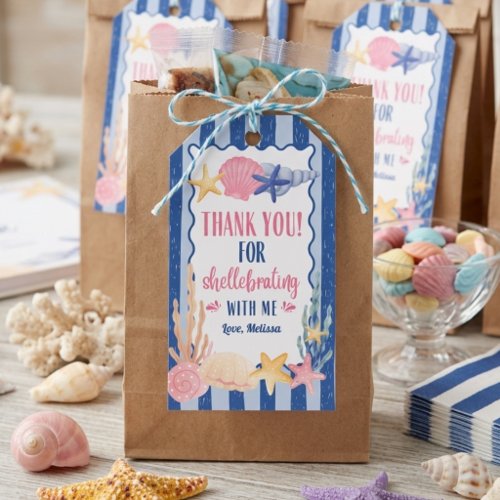Cute Blue Pink Seashell Thank You Birthday  Gift Tags