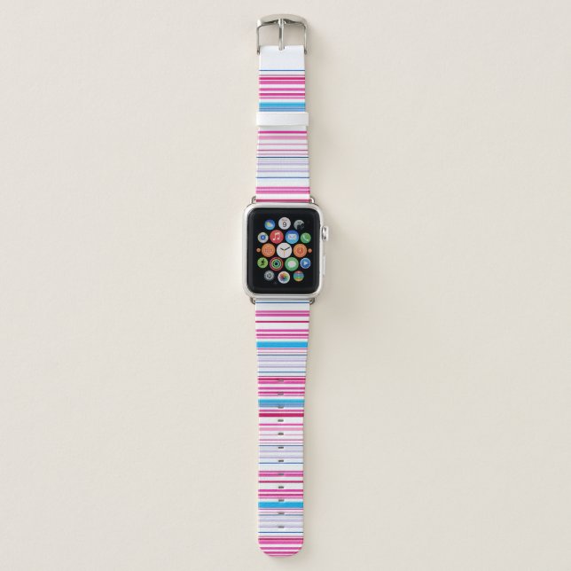 Cute blue pink stripes apple watch band (Front)