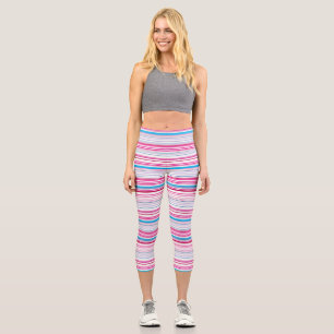 Cute blue pink stripes capri leggings