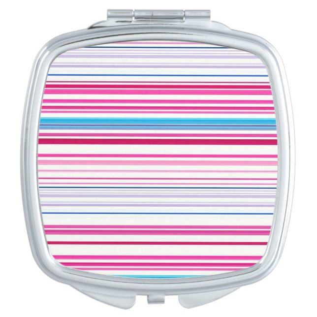 Cute blue pink stripes compact mirror (Front)