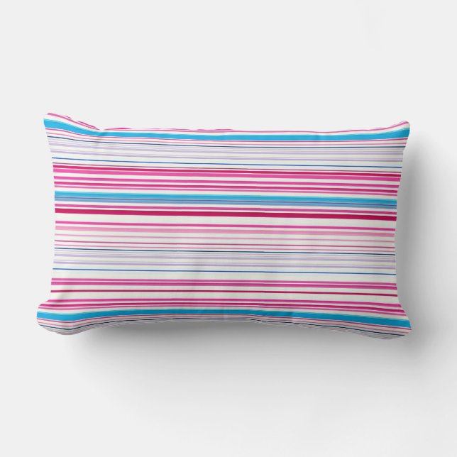 Cute blue pink stripes lumbar pillow (Front)