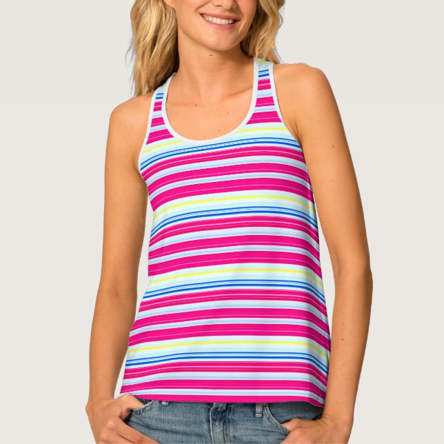 Cute blue pink stripes tank top (Front)
