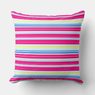 Cute blue pink stripes throw pillow