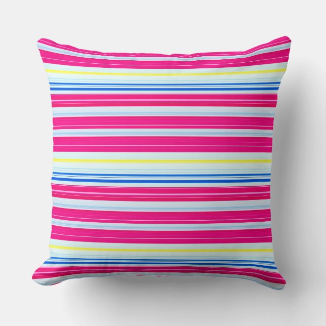 Cute blue pink stripes throw pillow (Front)