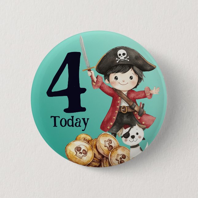Cute Blue Pirate child's Birthday Button (Front)