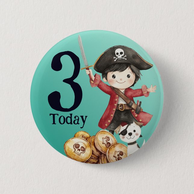Cute Blue Pirate childs birthday Button (Front)