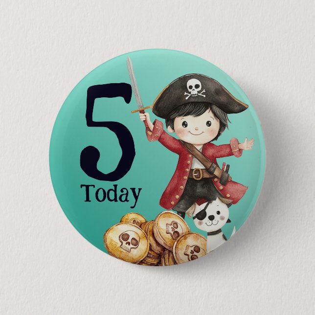 Cute Blue Pirate child's Birthday Button (Front)