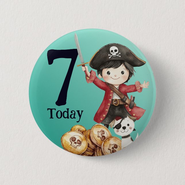 Cute Blue Pirate child's Birthday Button (Front)