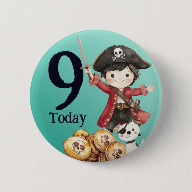 Cute Blue Pirate child's Birthday Button (Front)