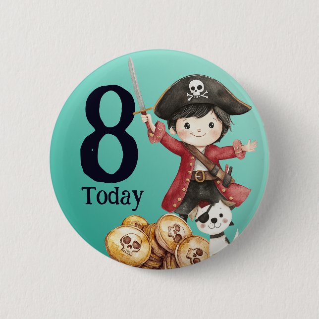 Cute Blue Pirate child's Birthday Button (Front)