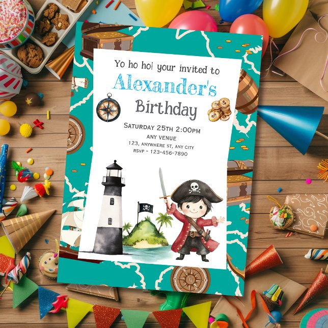 Cute Blue Pirate child's Birthday Invitation (Creator Uploaded)