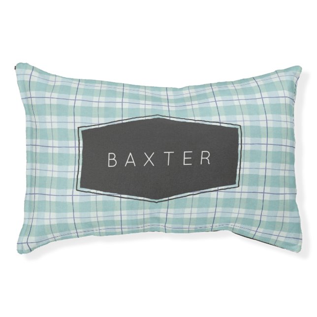 Cute Blue Plaid Personalized Pet Bed (Front)