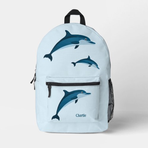 Cute blue playful dolphins  printed backpack