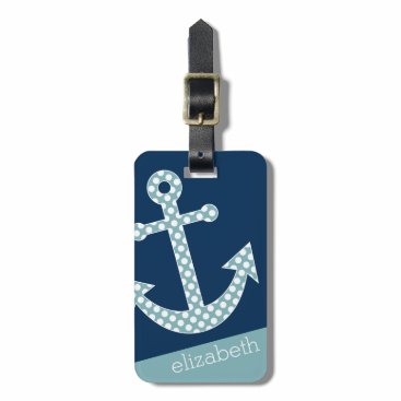 Cute Blue Polka Dot Anchor with Navy Custom Name Bag Tag Cute Blue Polka Dot Anchor with Navy Custom Name Bag Tag