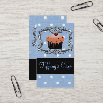 Cute Blue Polka Dot Baker Cupcake Bakery Business Card by businesscardsdepot at Zazzle