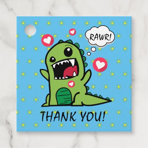 Cute Blue Polka Dot Dinosaur Rawr Thank You Favor Tags