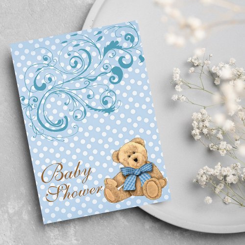 Cute Blue Polka Dots Baby Shower Invitation