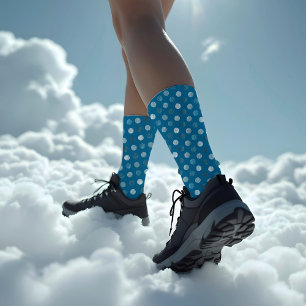 Cute Blue Polka Dots Modern & Elegant Christmas Socks