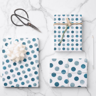    Cute Blue Polka Dots Modern & Elegant Christmas Wrapping Paper Sheets