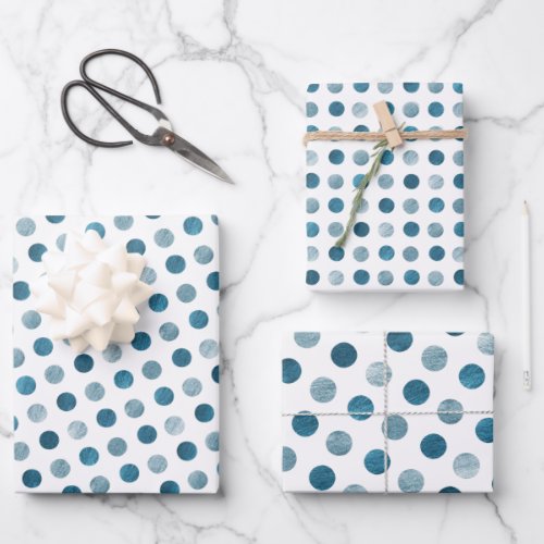    Cute Blue Polka Dots Modern  Elegant Christmas Wrapping Paper Sheets