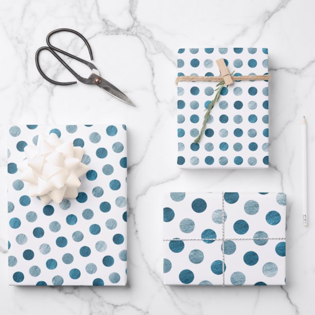    Cute Blue Polka Dots Modern & Elegant Christmas Wrapping Paper Sheets (Front)