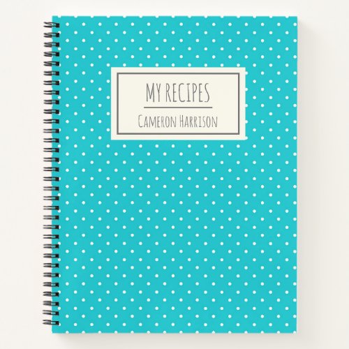Cute Blue Polka Dots Personalized Kids Recipe Notebook