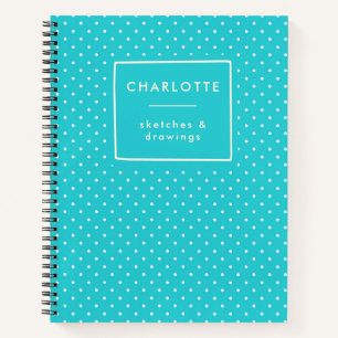 Cute Blue Polka Dots Personalized Kids Sketchbook Notebook