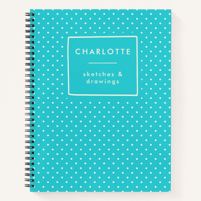 Cute Blue Polka Dots Personalized Kids Sketchbook Notebook (Front)