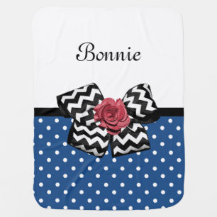 Cute Blue Polka Dots Red Rose Chevron Bow and Name Swaddle Blanket