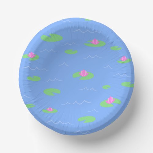 Cute Blue Pond with Lily Pad Print Paper Bowls