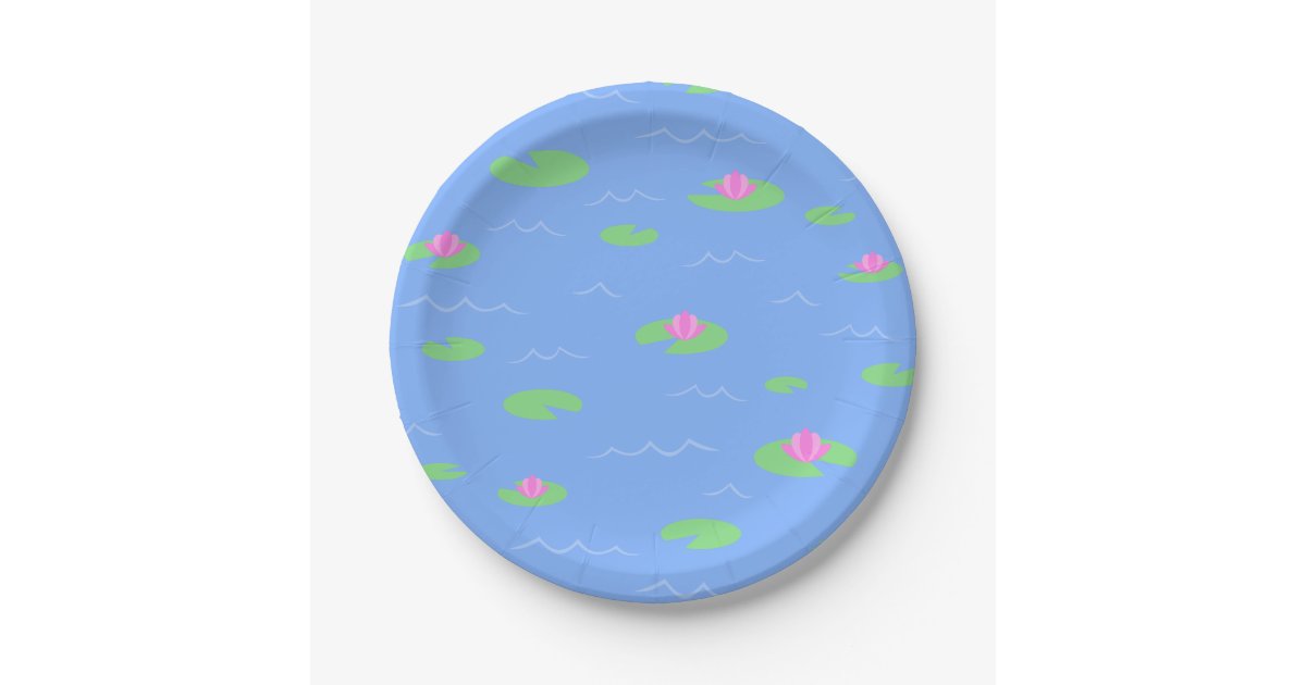 Cute Blue Pond with Lily Pad Print Paper Plate | Zazzle