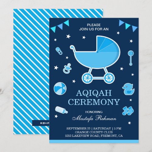 Cute Blue Pram Baby Boy Aqiqah