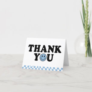 Cute Blue Preppy Smile Birthday Checkered Thank You Card
