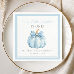 Cute Blue Pumpkin Baby Boy First Birthday Napkins