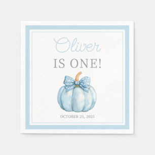 Cute Blue Pumpkin Baby Boy First Birthday Napkins