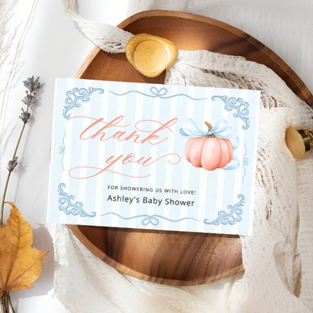 Cute Blue Pumpkin Baby Shower Thank You Card (Creator Uploaded)