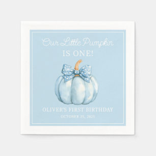 Cute Blue Pumpkin Boy Baby First Birthday Napkins