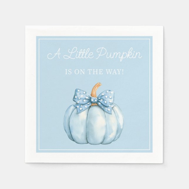 Cute Blue Pumpkin Boy Baby Shower Napkins (Front)