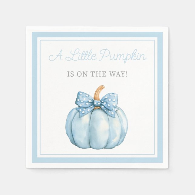 Cute Blue Pumpkin Boy Baby Shower Napkins (Front)