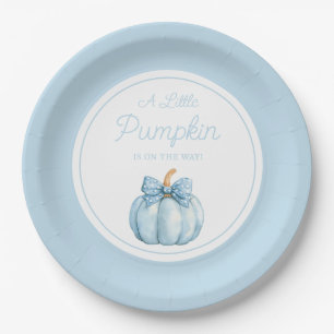 Cute Blue Pumpkin Boy Baby Shower Paper Plates