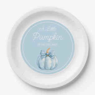 Cute Blue Pumpkin Boy Baby Shower Paper Plates
