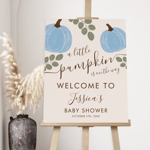 Cute Blue Pumpkin Eucalyptus Baby Shower Welcome Foam Board
