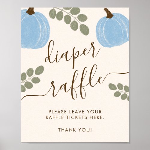 Cute Blue Pumpkin Eucalyptus Diaper Raffle Sign