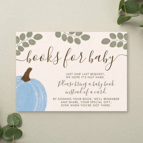Cute Blue Pumpkin Eucalyptus Fall Books for Baby Enclosure Card